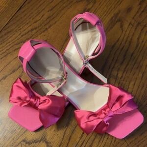 Pink satin bow heels #pinkheels